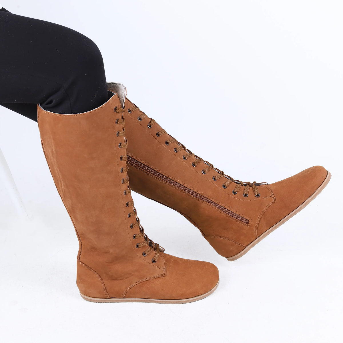 Nubuck Barefoot Laces Knee Boots Shoes – Eva Outsole – Tan