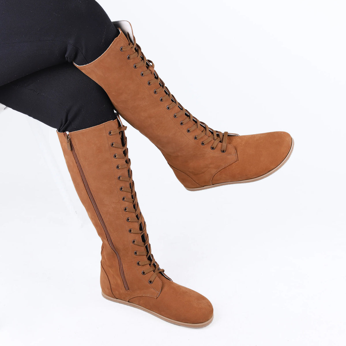 Nubuck Barefoot Laces Knee Boots Shoes – Eva Outsole – Tan