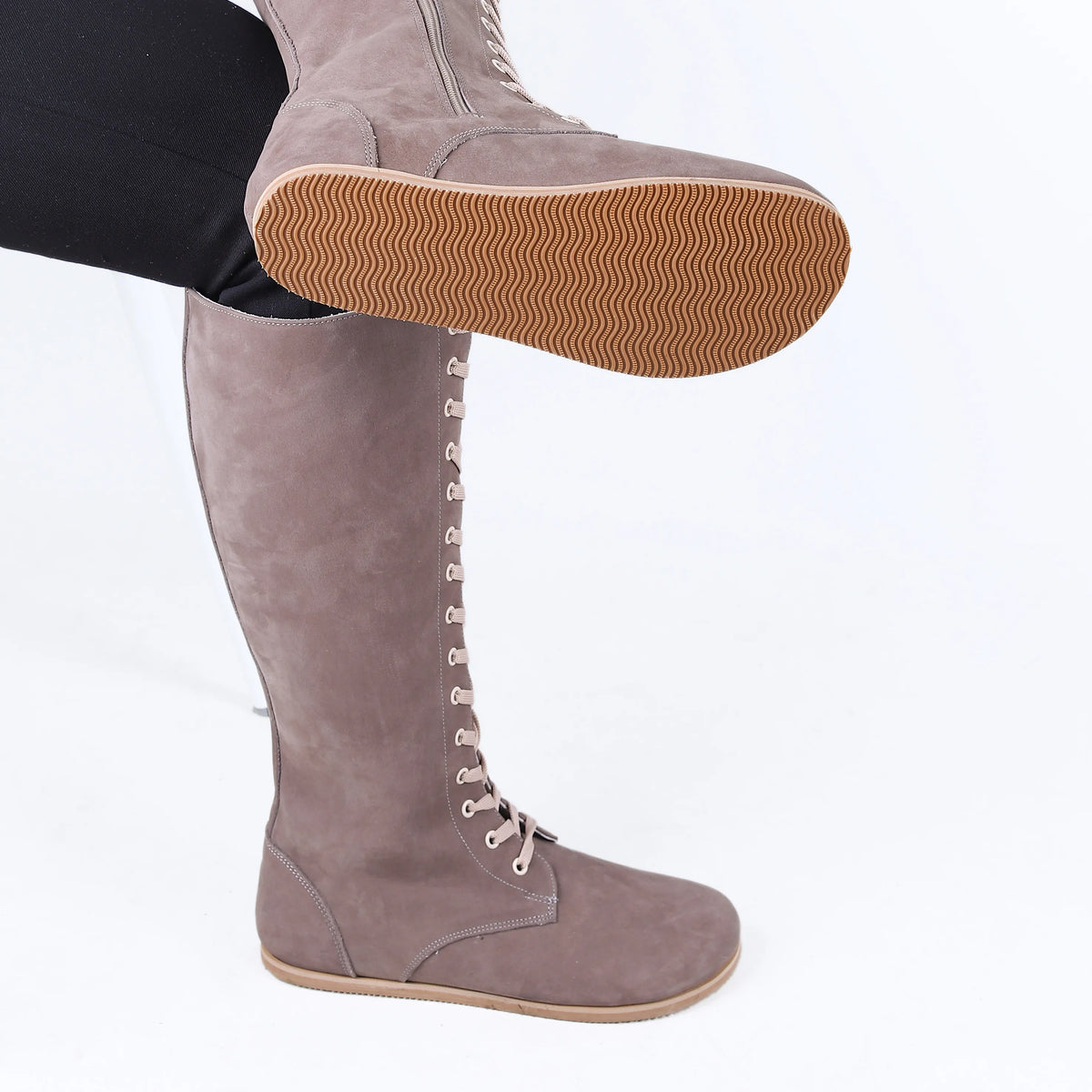 Nubuck Barefoot Laces Knee Boots Shoes – Eva Outsole – Smoked