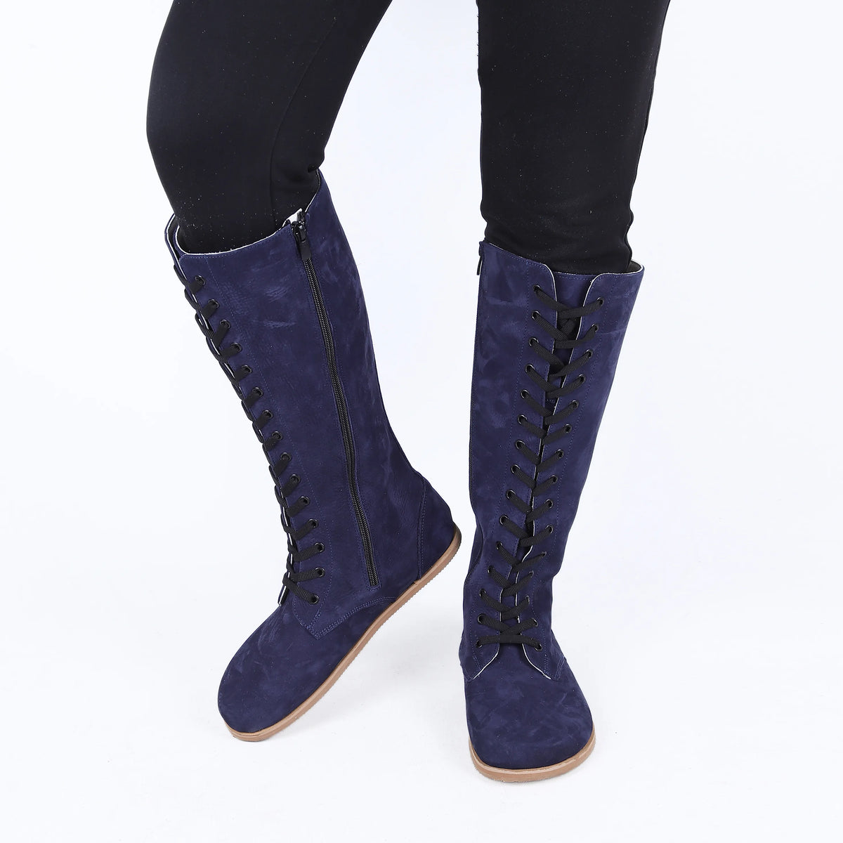 Nubuck Barefoot Laces Knee Boots Shoes – Eva Outsole – Navy Blue