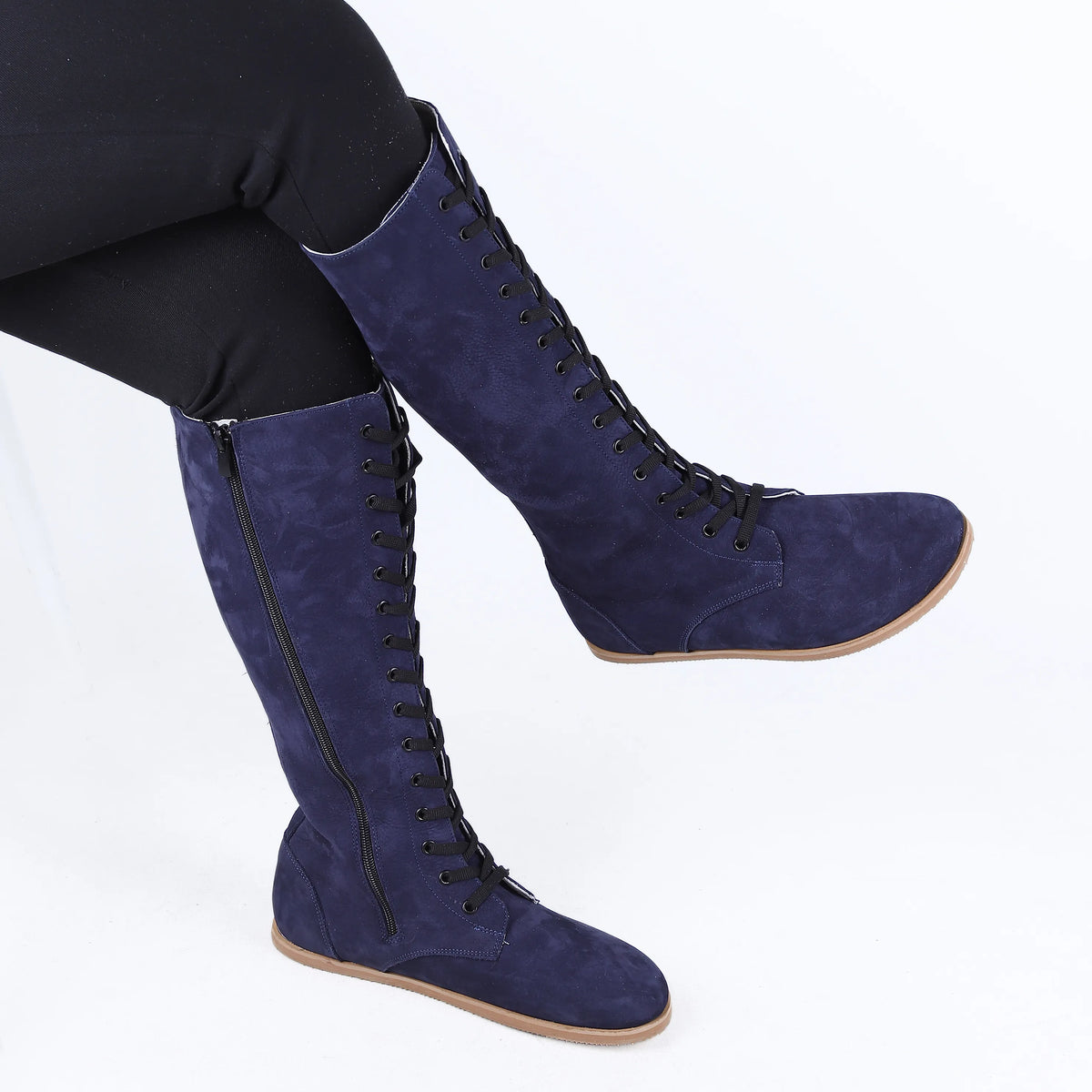 Nubuck Barefoot Laces Knee Boots Shoes – Eva Outsole – Navy Blue
