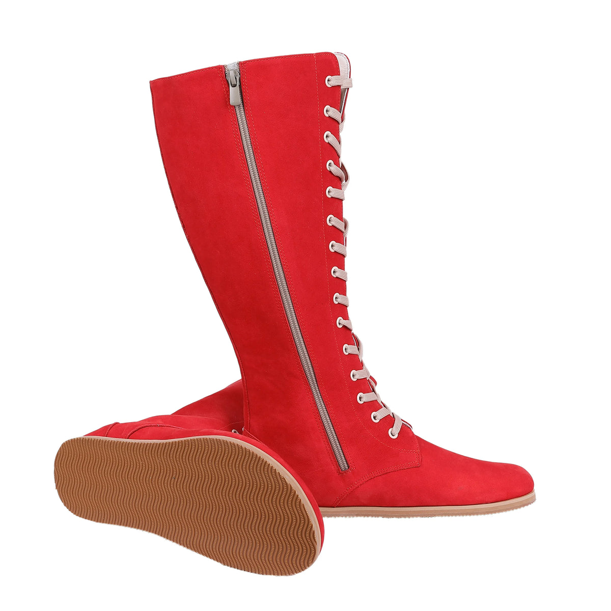 Nubuck Barefoot Laces Knee Boots Shoes – Eva Outsole – Red