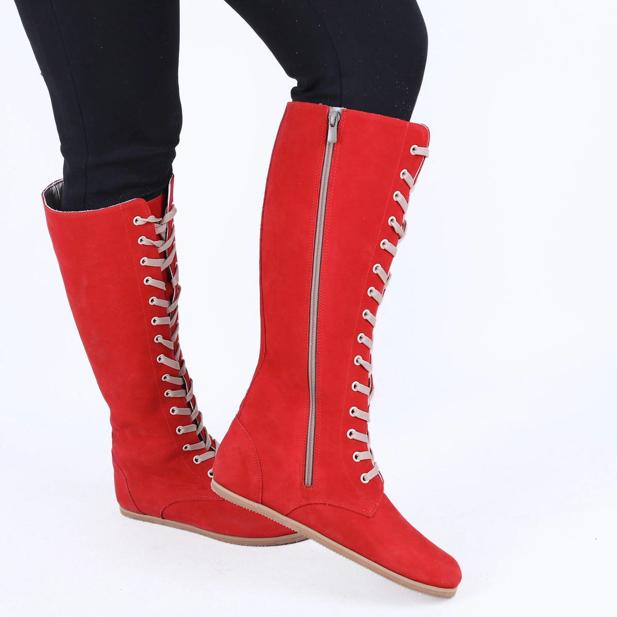 Nubuck Barefoot Laces Knee Boots Shoes – Eva Outsole – Red