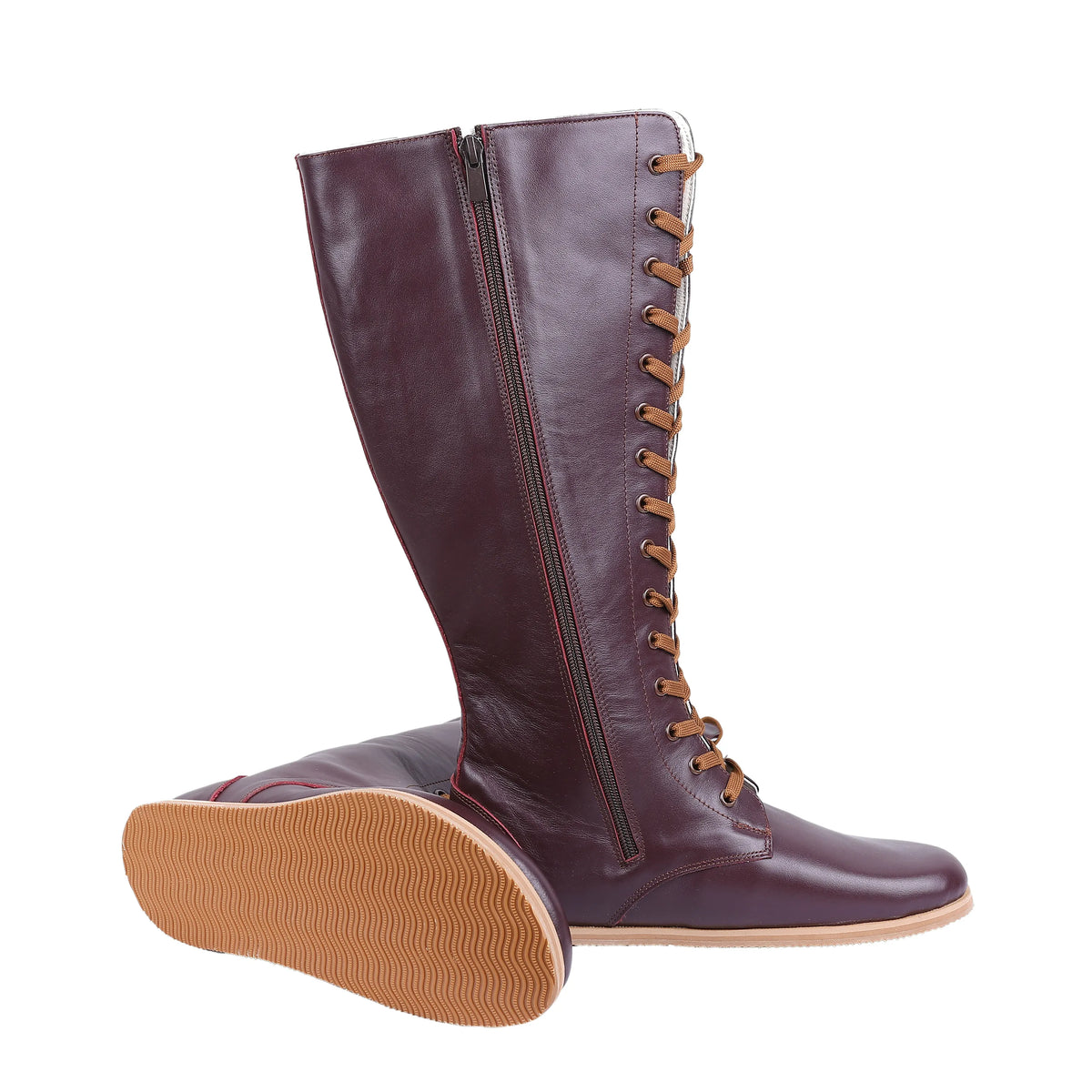 Smooth Barefoot Laces Knee Boots Shoes – Eva Outsole – Burgundy