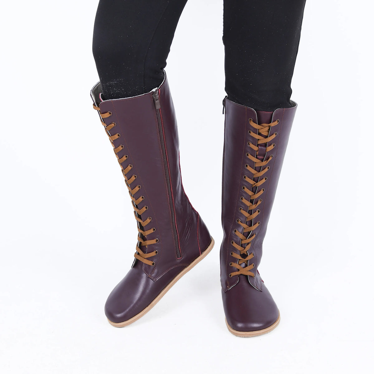 Smooth Barefoot Laces Knee Boots Shoes – Eva Outsole – Burgundy