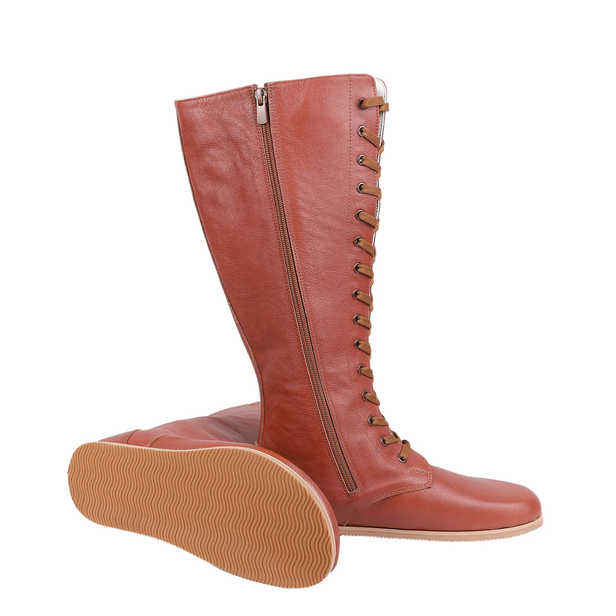 Smooth Barefoot Laces Knee Boots Shoes – Eva Outsole – Brown