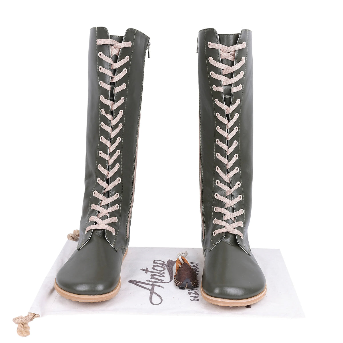 Smooth Barefoot Laces Knee Boots Shoes – Eva Outsole – Olive Green