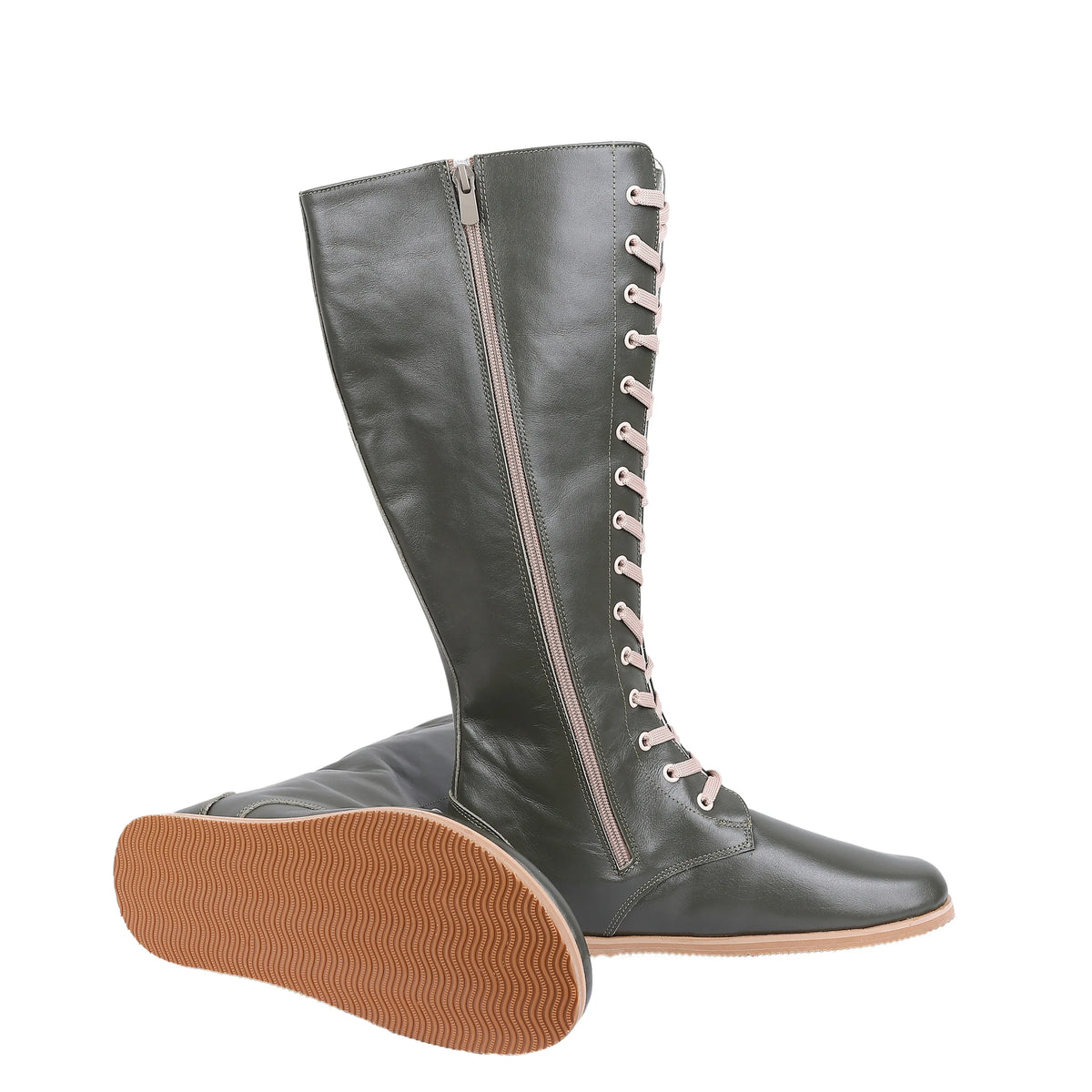 Smooth Barefoot Laces Knee Boots Shoes – Eva Outsole – Olive Green