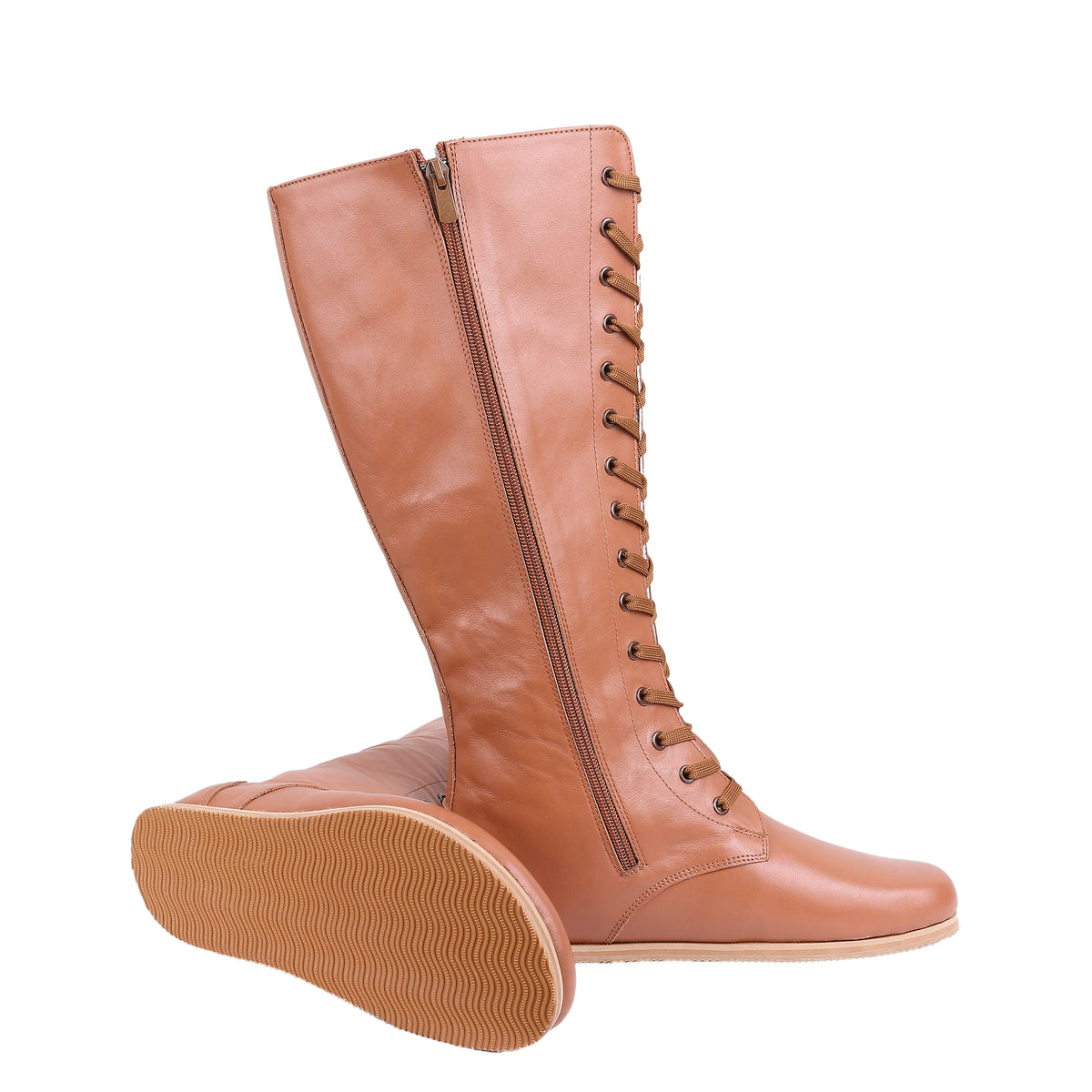 Smooth Barefoot Laces Knee Boots Shoes – Eva Outsole – Tan