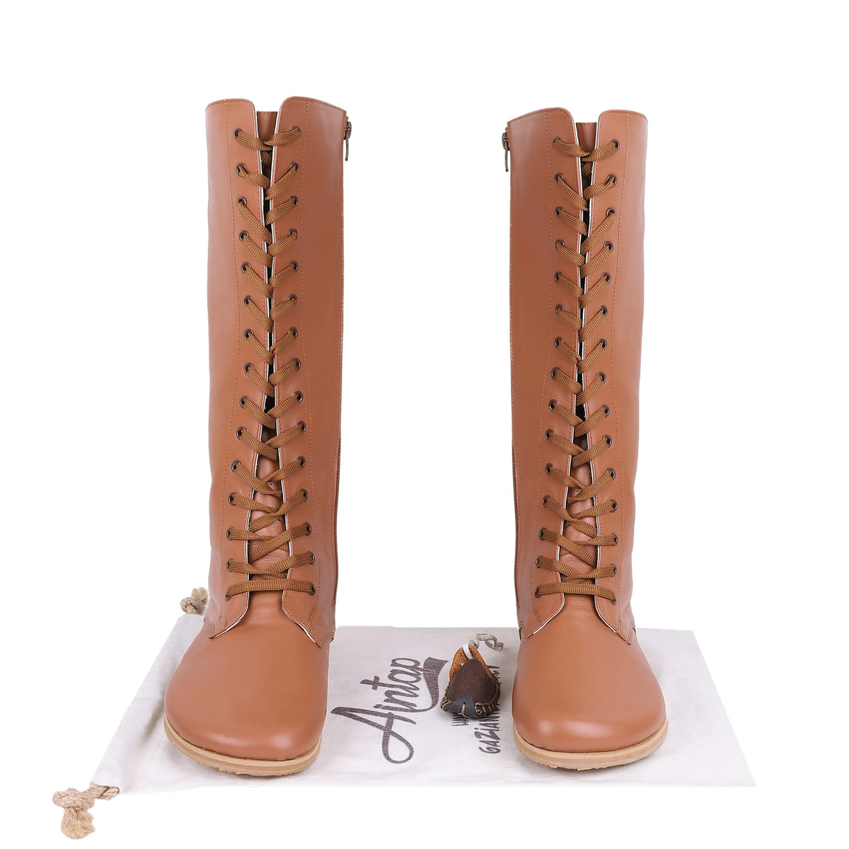 Smooth Barefoot Laces Knee Boots Shoes – Eva Outsole – Tan