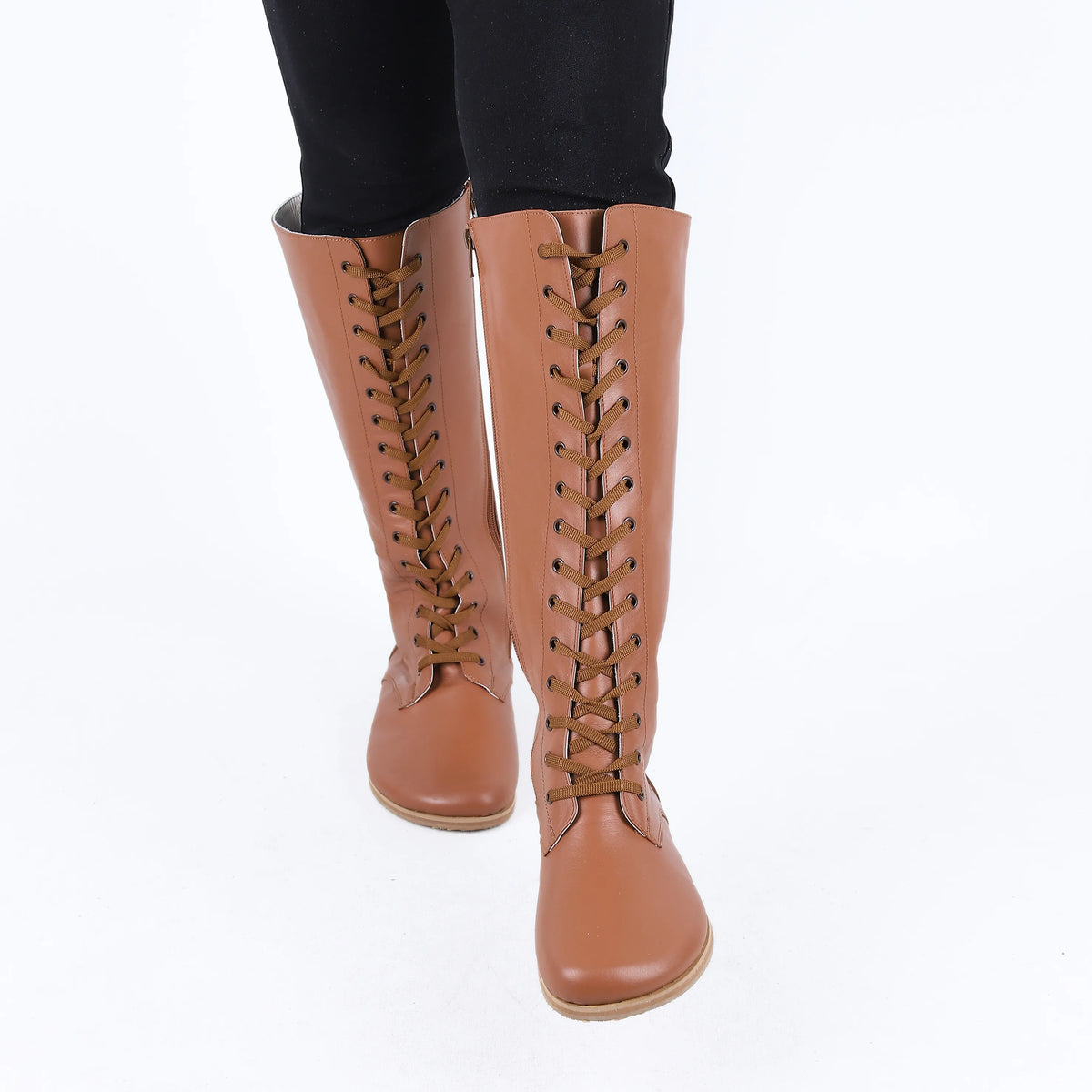 Smooth Barefoot Laces Knee Boots Shoes – Eva Outsole – Tan