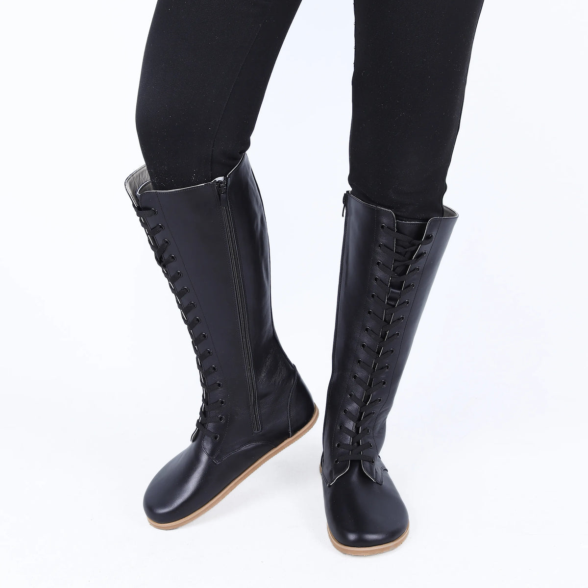 Smooth Barefoot Laces Knee Boots Shoes – Eva Outsole – Black