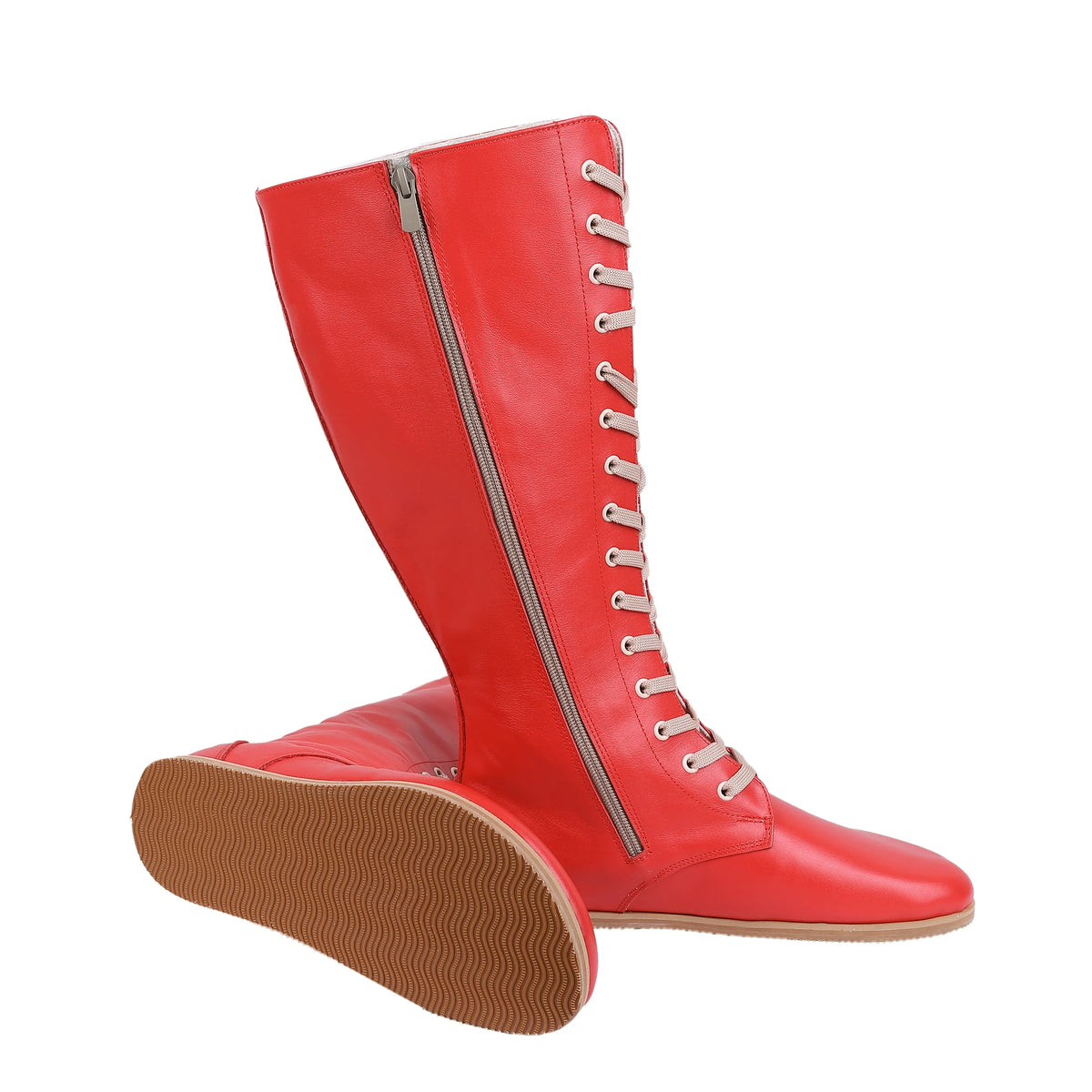Smooth Barefoot Laces Knee Boots Shoes – Eva Outsole – Red
