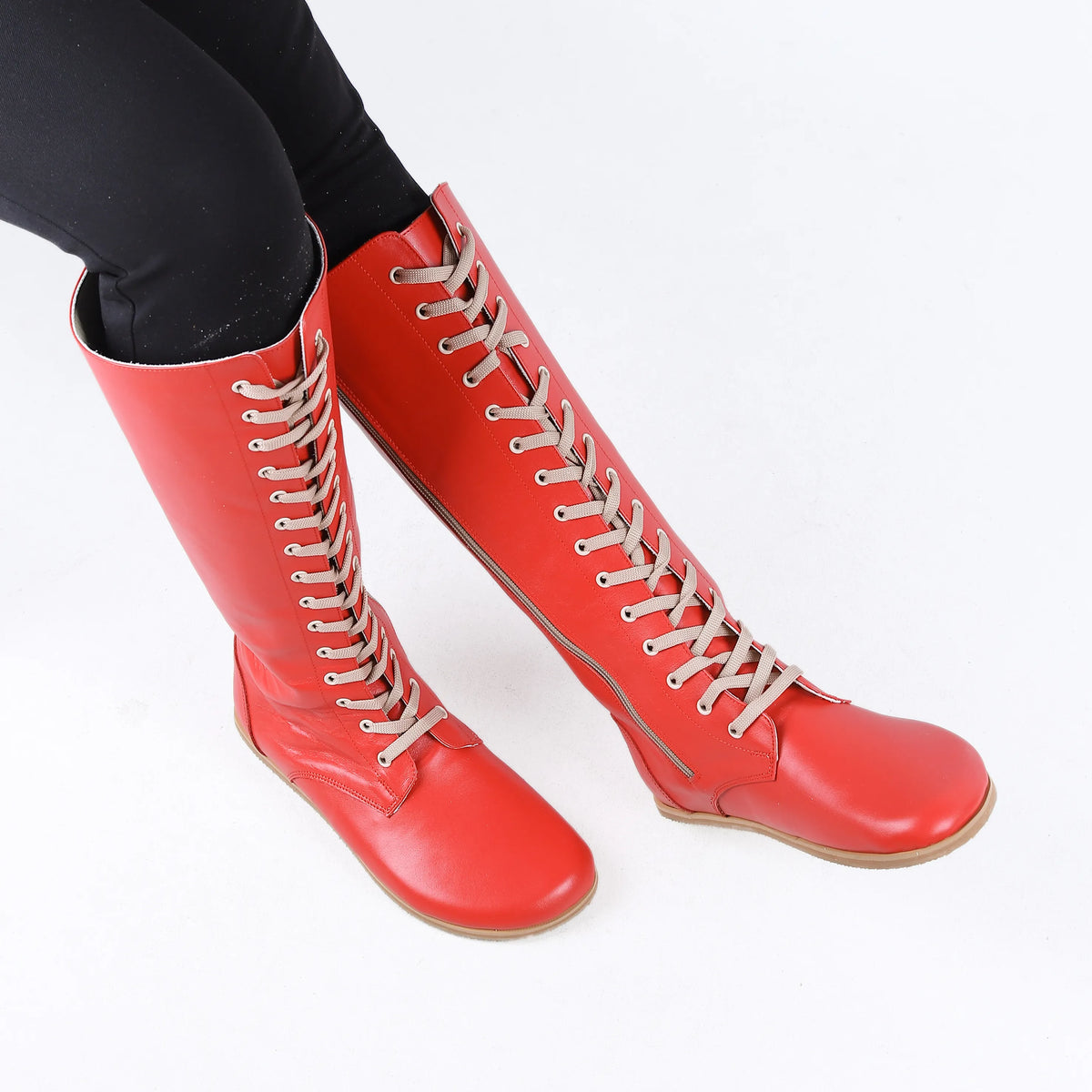 Smooth Barefoot Laces Knee Boots Shoes – Eva Outsole – Red