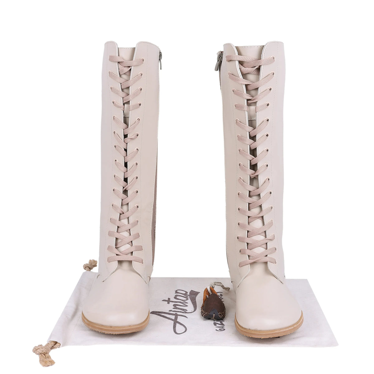 Smooth Barefoot Laces Knee Boots Shoes – Eva Outsole – Cream