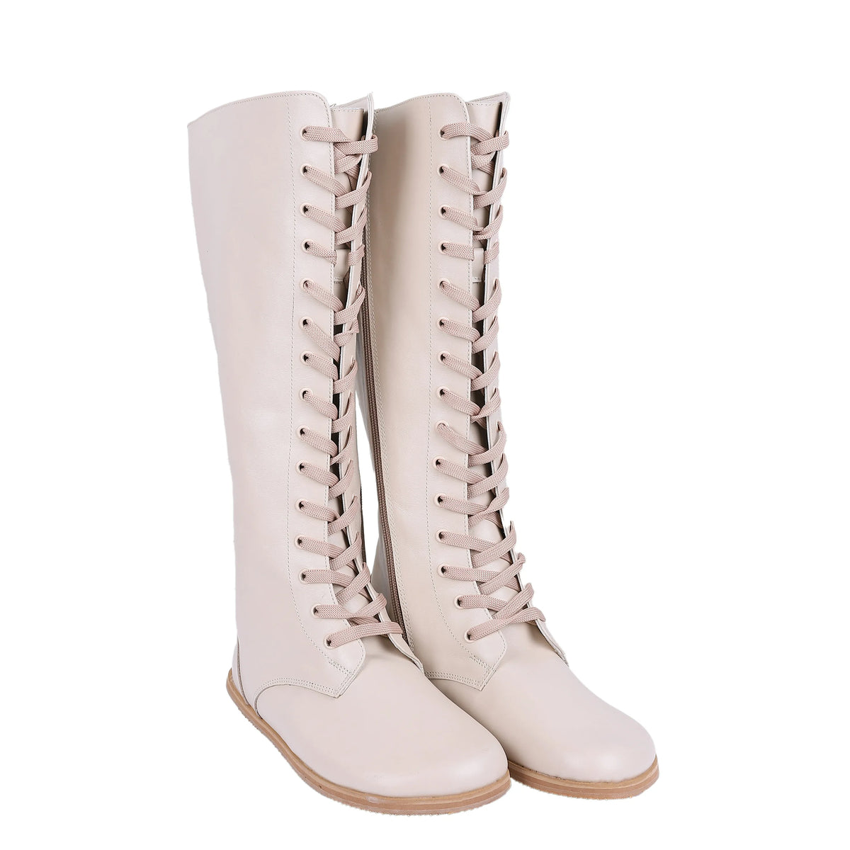 Smooth Barefoot Laces Knee Boots Shoes – Eva Outsole – Cream