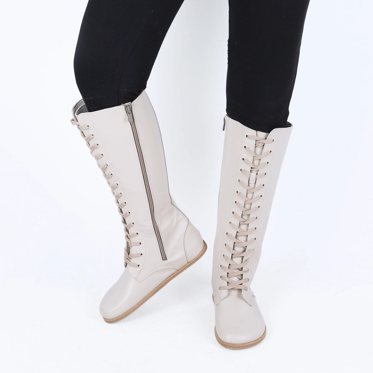 Smooth Barefoot Laces Knee Boots Shoes – Eva Outsole – Cream