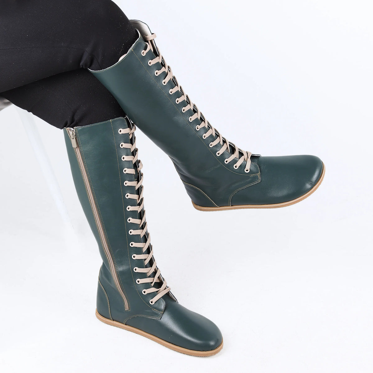 Smooth Barefoot Laces Knee Boots Shoes – Eva Outsole – Green