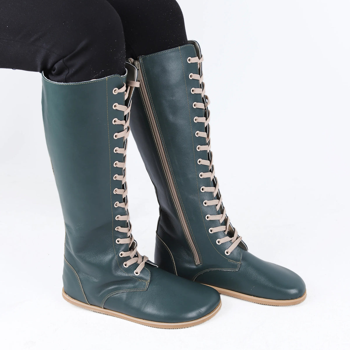 Smooth Barefoot Laces Knee Boots Shoes – Eva Outsole – Green