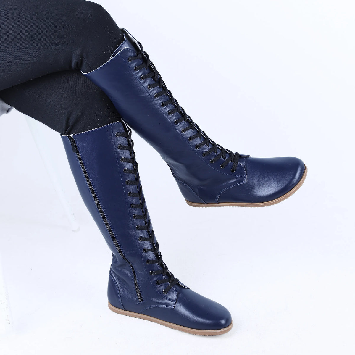 Smooth Barefoot Laces Knee Boots Shoes – Eva Outsole – Navy Blue