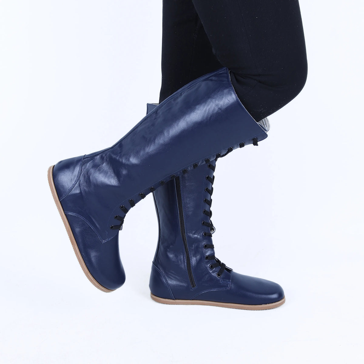 Smooth Barefoot Laces Knee Boots Shoes – Eva Outsole – Navy Blue