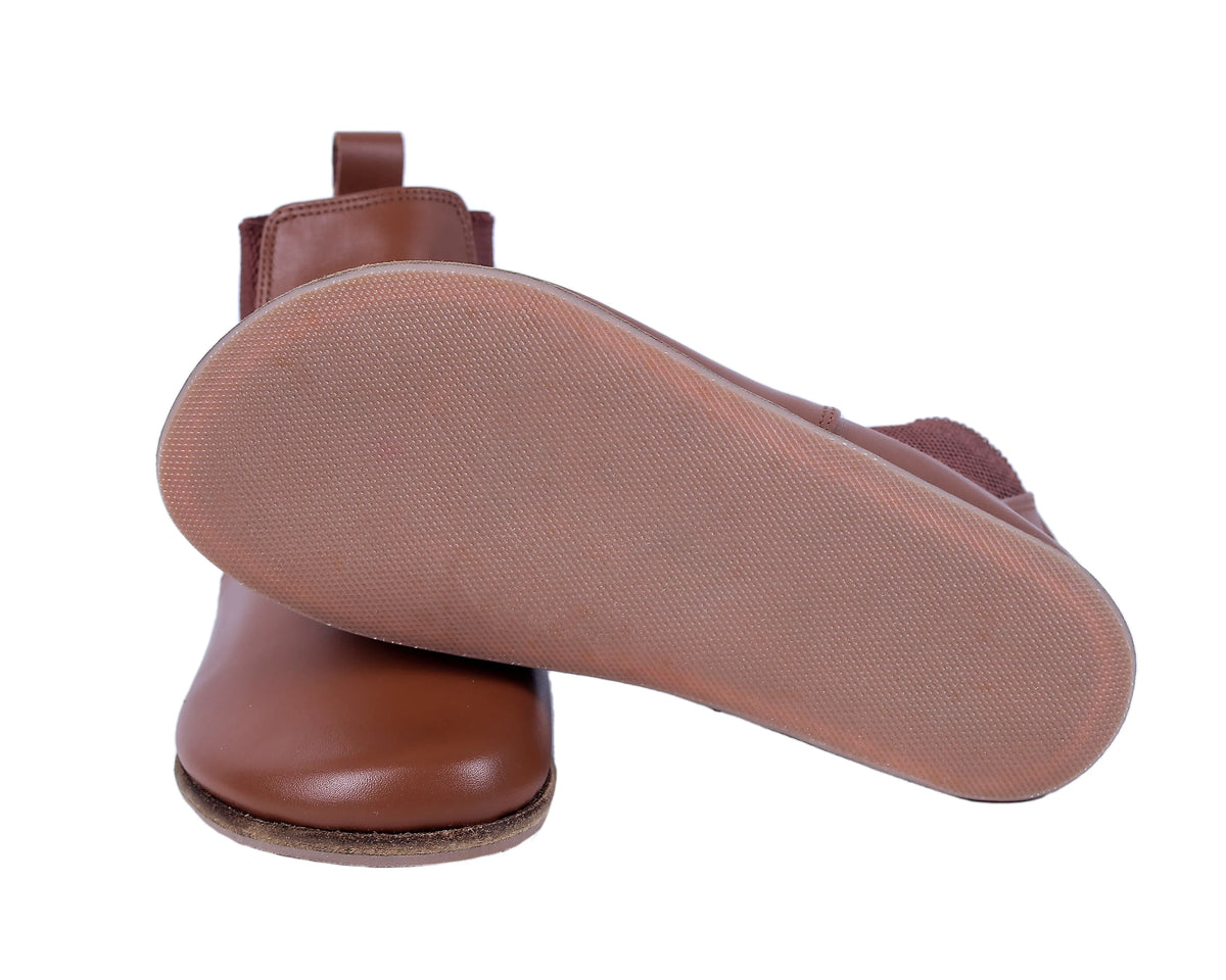 Smooth Barefoot Chelsea Boots Shoes – Classic Sole — Leather Sole – Tan
