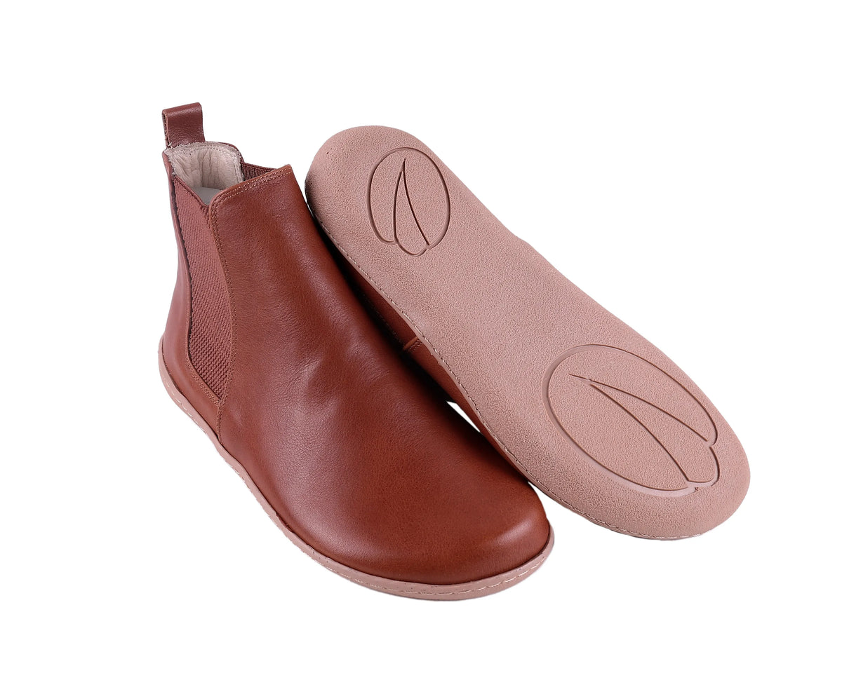 Smooth Barefoot Chelsea Boots Shoes – 6mm Rubber Sole – Brown