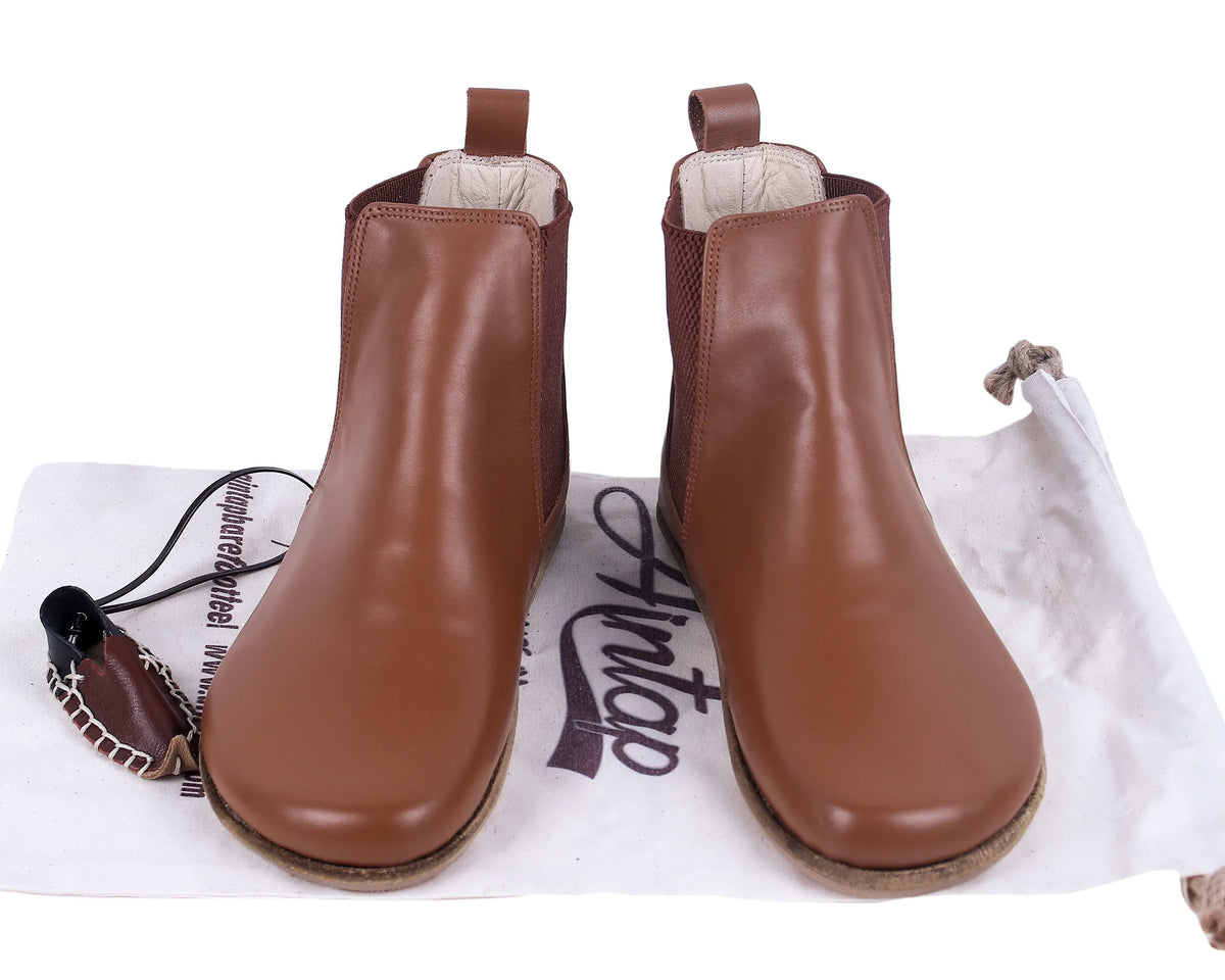 Smooth Barefoot Chelsea Boots Shoes – Classic Sole — Leather Sole – Tan