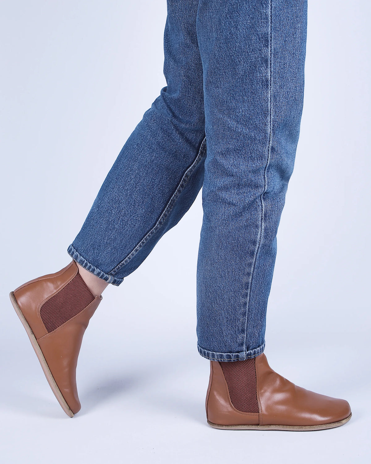 Smooth Barefoot Chelsea Boots Shoes – Classic Sole — Leather Sole – Tan