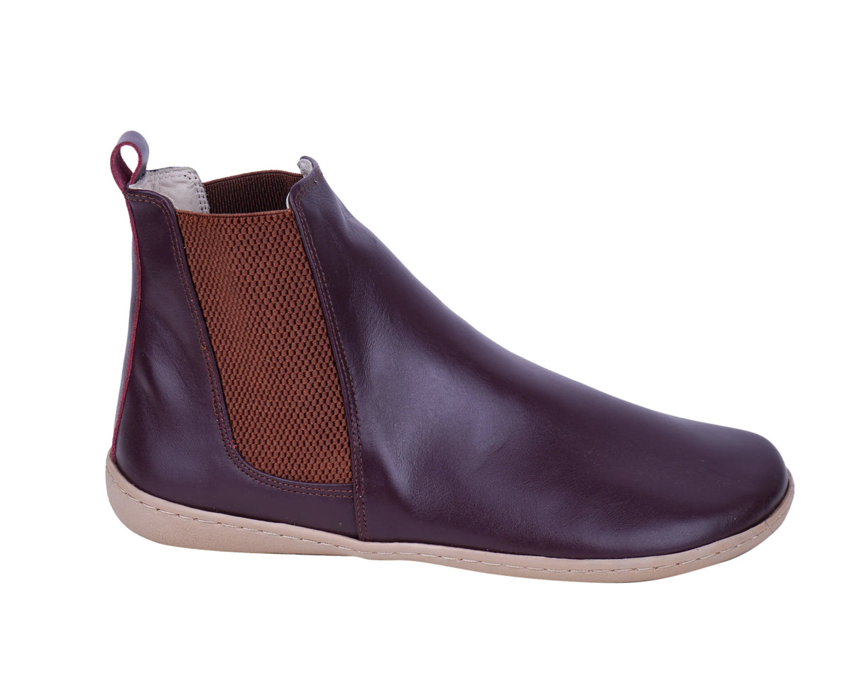 Smooth Barefoot Chelsea Boots Shoes – 6mm Rubber Sole – Burgundy