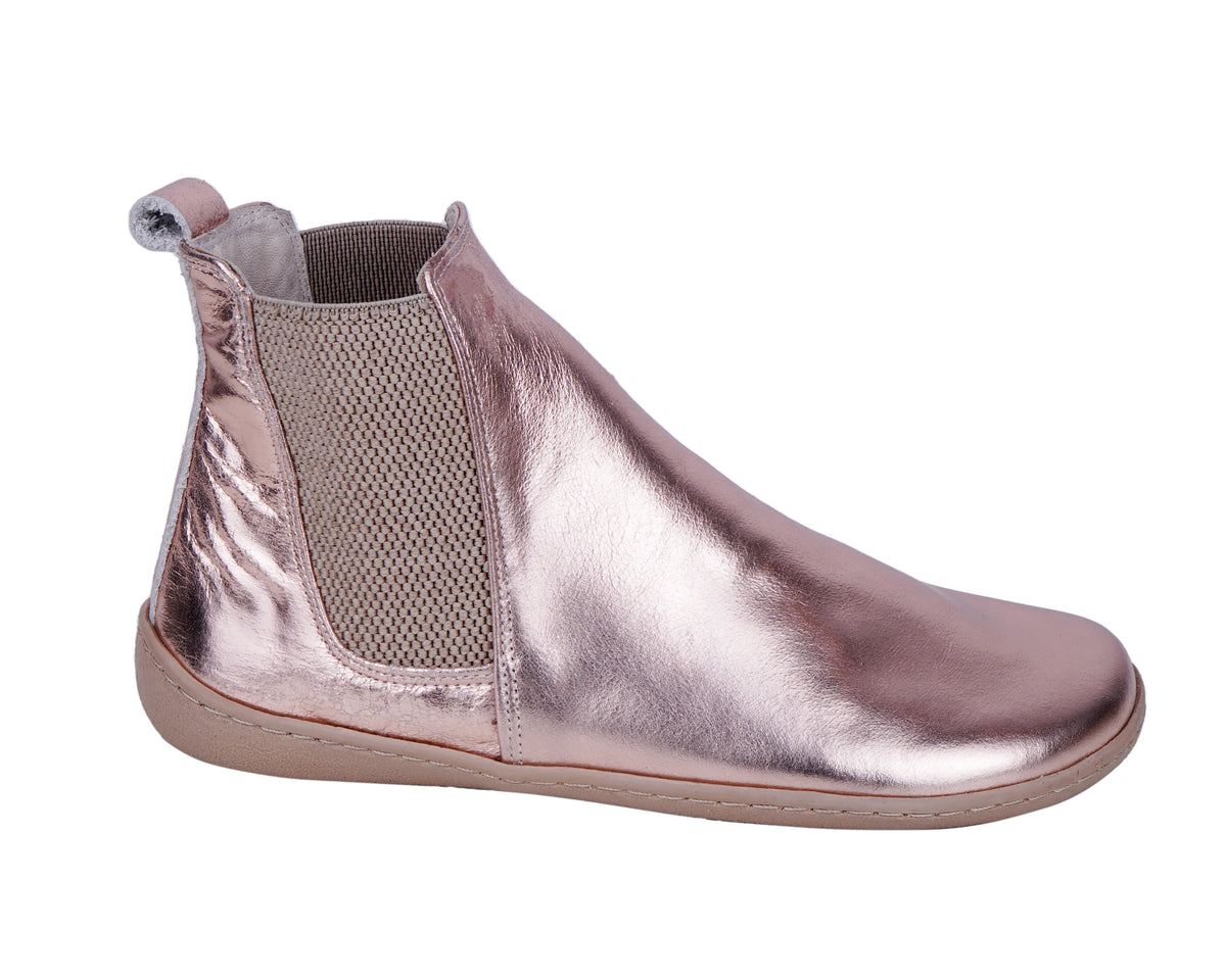 Bright Barefoot Chelsea Boots Shoes – 6mm Rubber Sole – Rose Gold