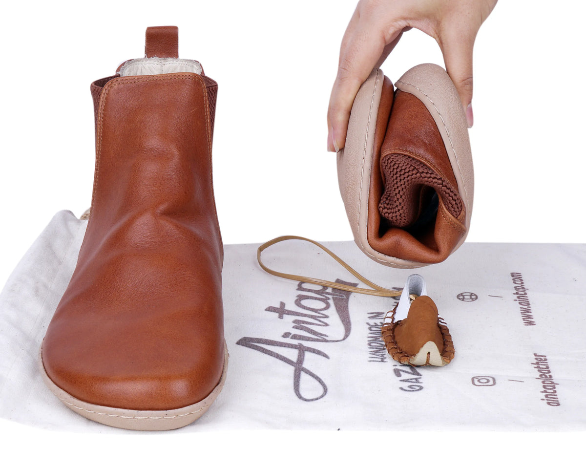 Smooth Barefoot Chelsea Boots Shoes – 6mm Rubber Sole – Brown