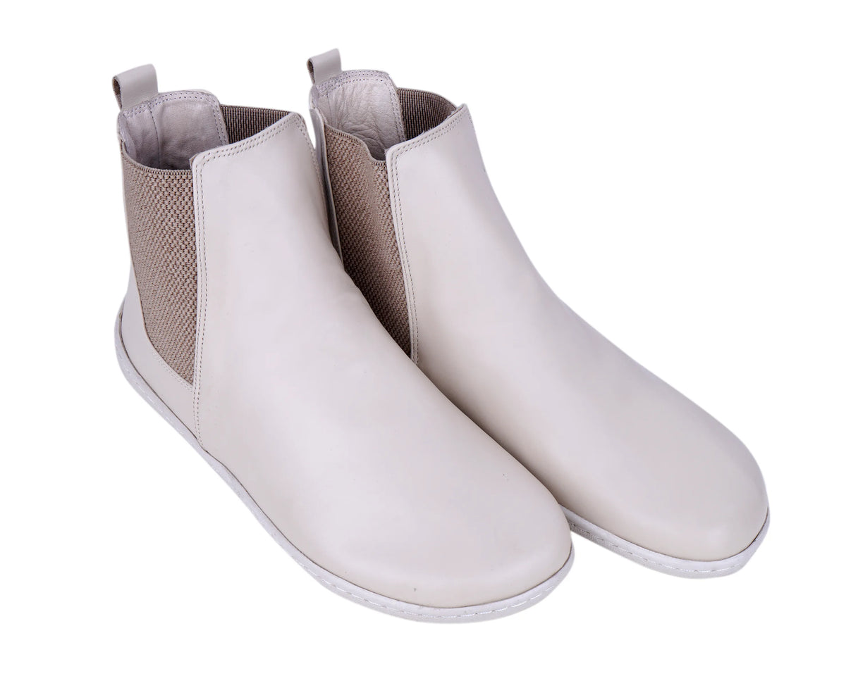 Smooth Barefoot Chelsea Boots Shoes – 6mm Rubber Sole – Cream