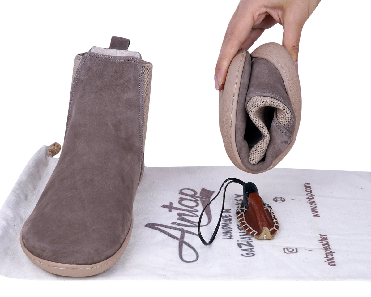 Nubuck Barefoot Chelsea Boots Shoes – 6mm Rubber Sole – Smoked