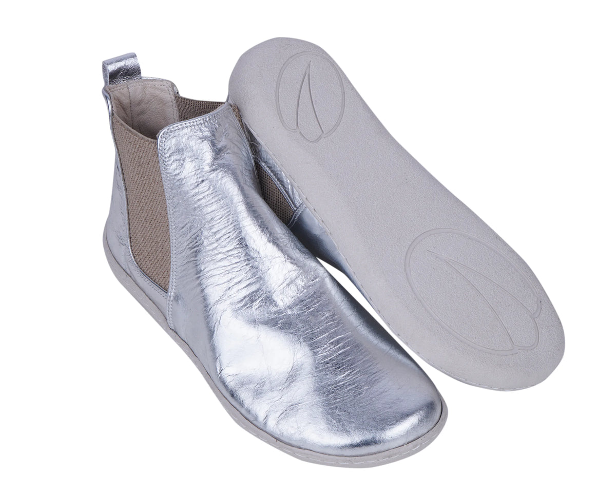 Bright Barefoot Chelsea Boots Shoes – 6mm Rubber Sole – Silver
