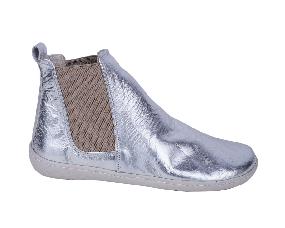 Bright Barefoot Chelsea Boots Shoes – 6mm Rubber Sole – Silver