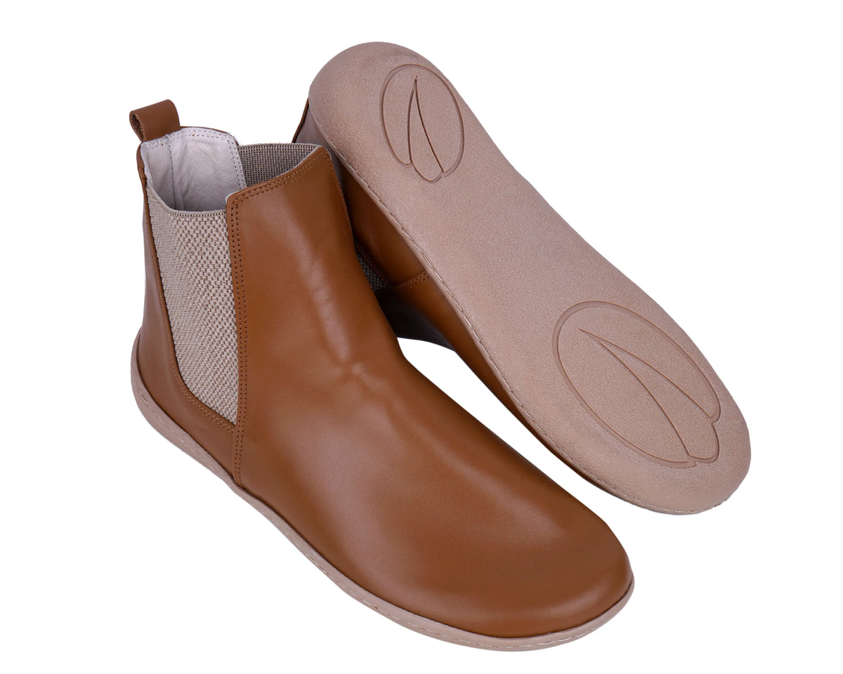 Smooth Barefoot Chelsea Boots Shoes – 6mm Rubber Sole – Tan