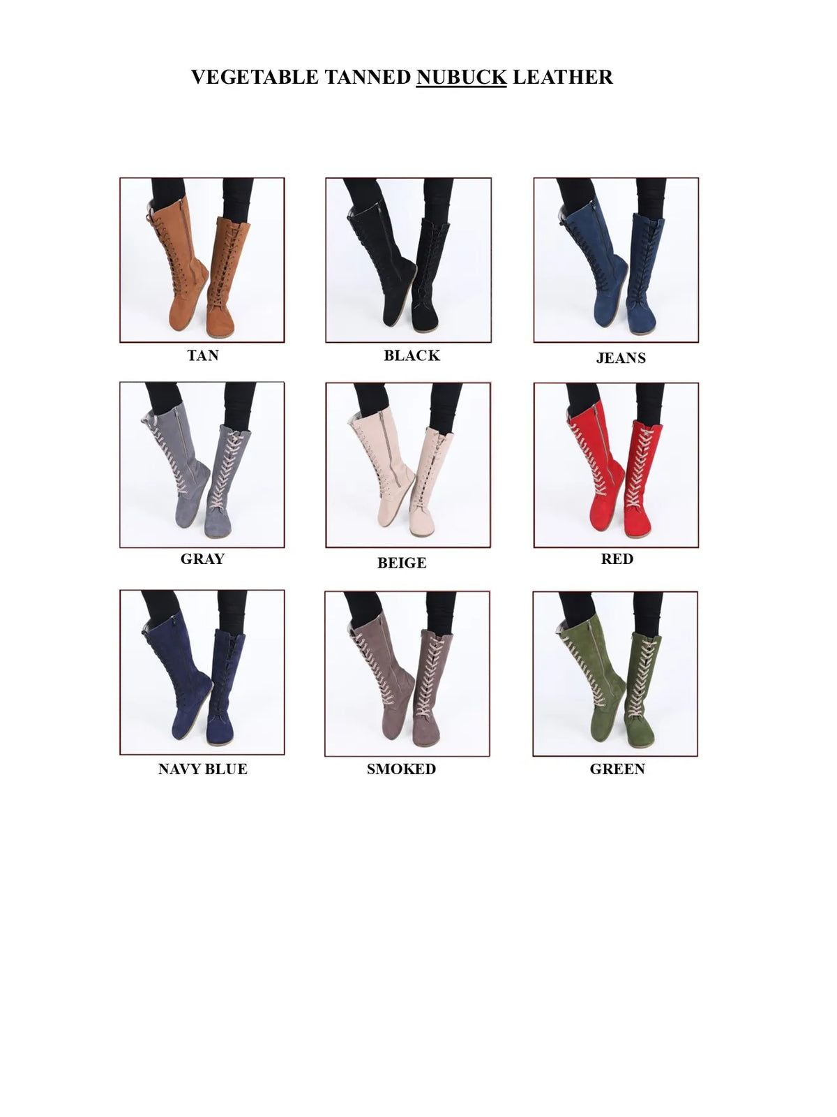 Nubuck Barefoot Laces Knee Boots Shoes – Classic Sole — Leather Sole – Black