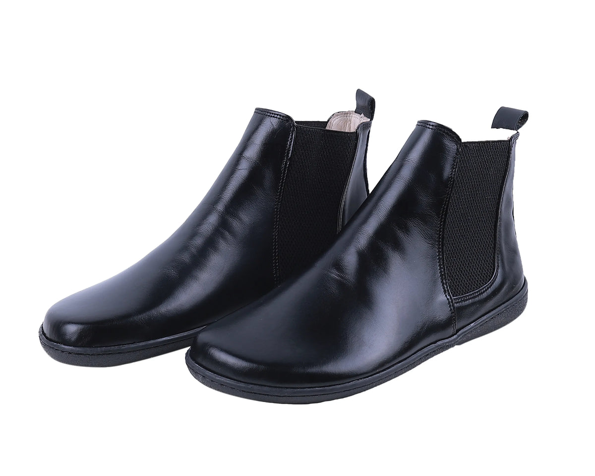 Smooth Barefoot Chelsea Boots Shoes – 6mm Rubber Sole – Black
