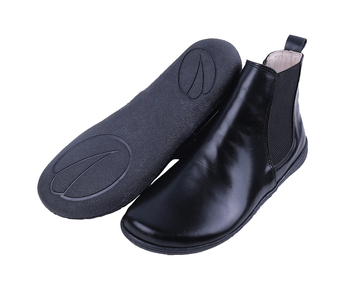 Smooth Barefoot Chelsea Boots Shoes – 6mm Rubber Sole – Black