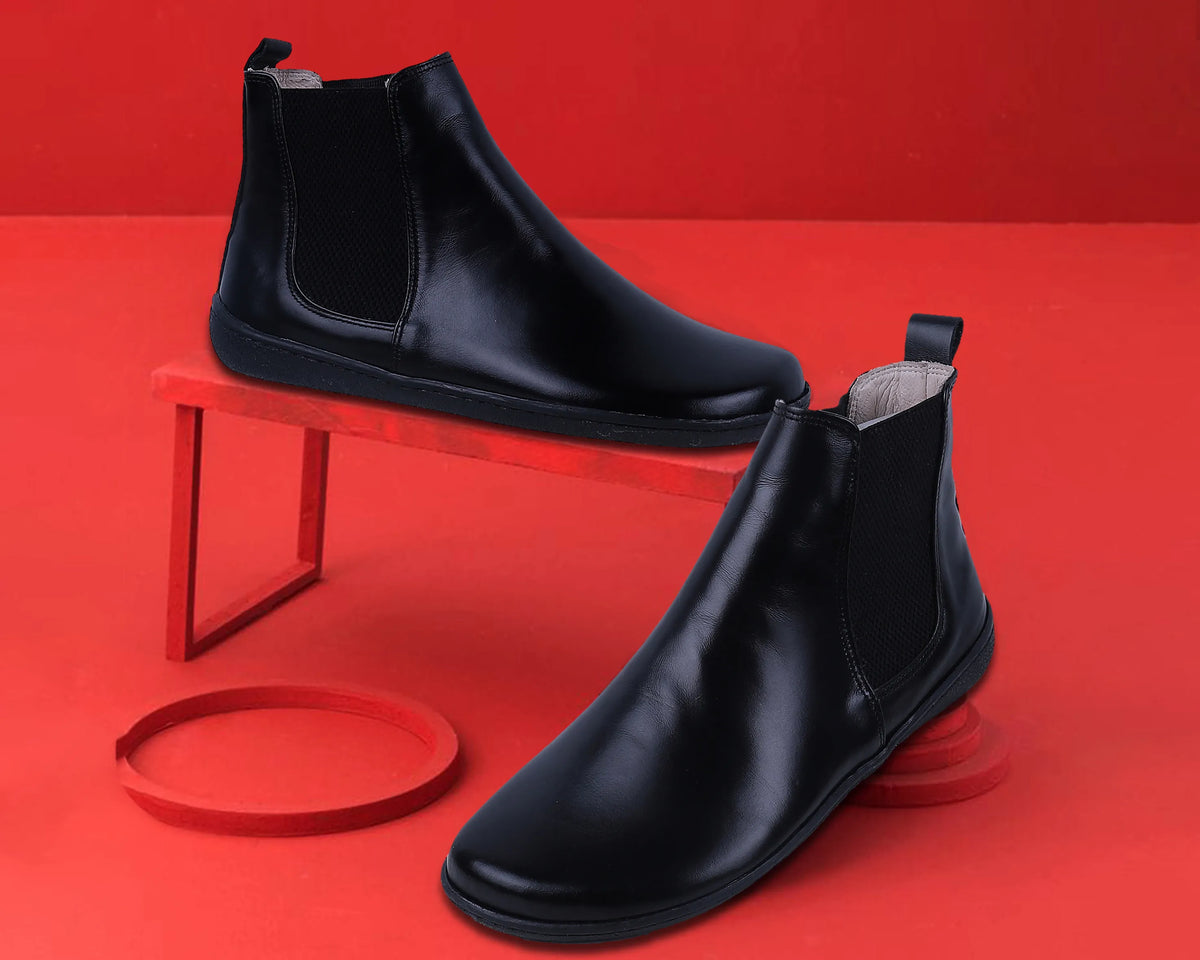 Smooth Barefoot Chelsea Boots Shoes – 6mm Rubber Sole – Black