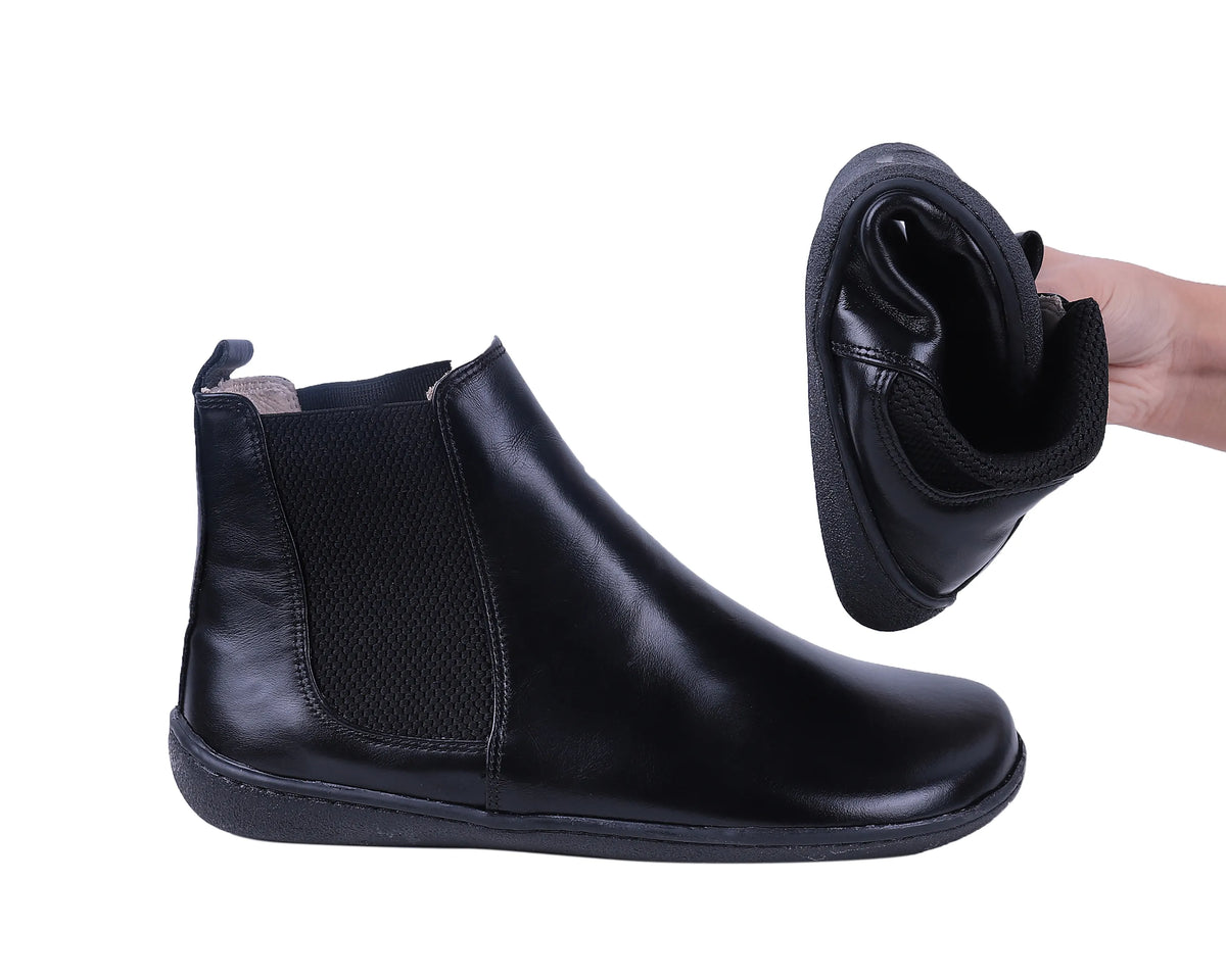 Smooth Barefoot Chelsea Boots Shoes – 6mm Rubber Sole – Black