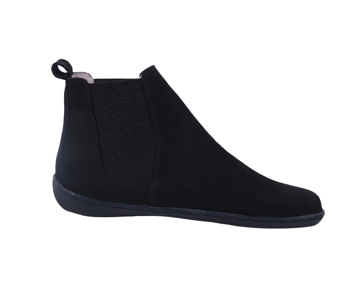Nubuck Barefoot Chelsea Boots Shoes – 6mm Rubber Sole – Black