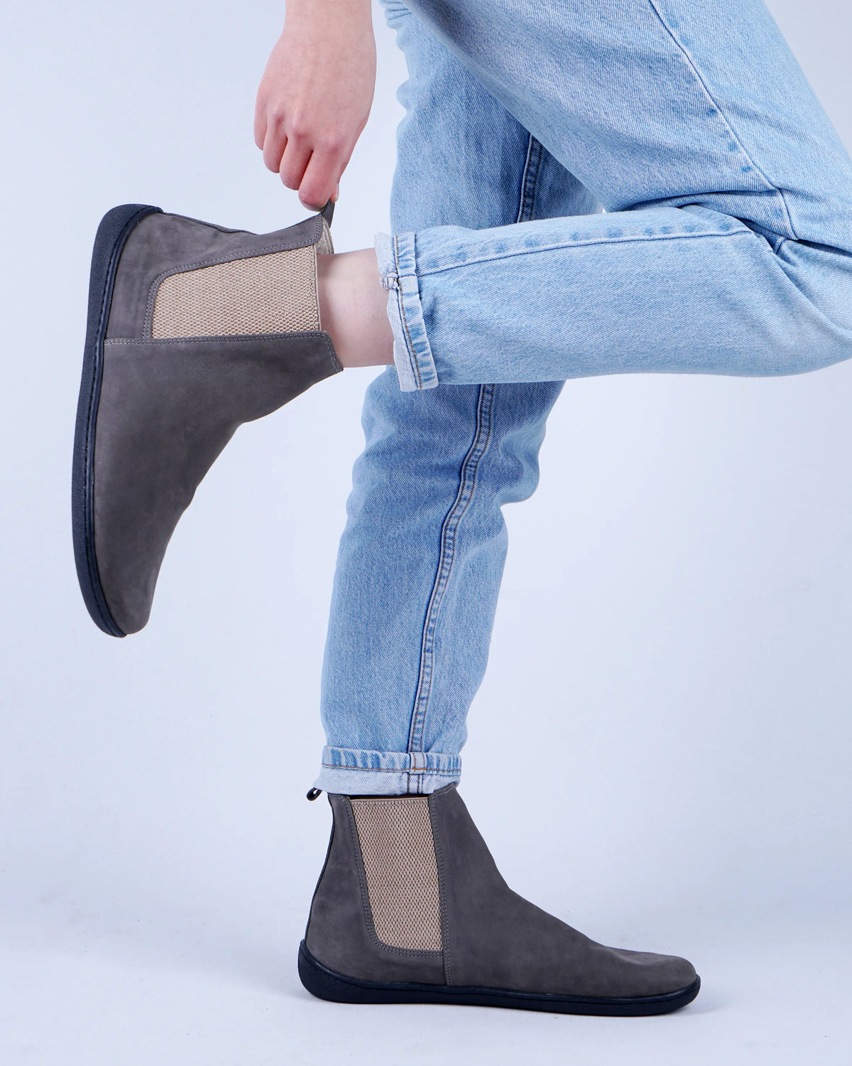 Nubuck Barefoot Chelsea Boots Shoes – 6mm Rubber Sole – Gray