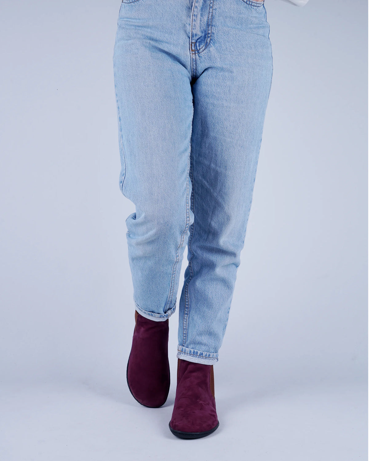 Nubuck Barefoot Chelsea Boots Shoes – 6mm Rubber Sole – Burgundy