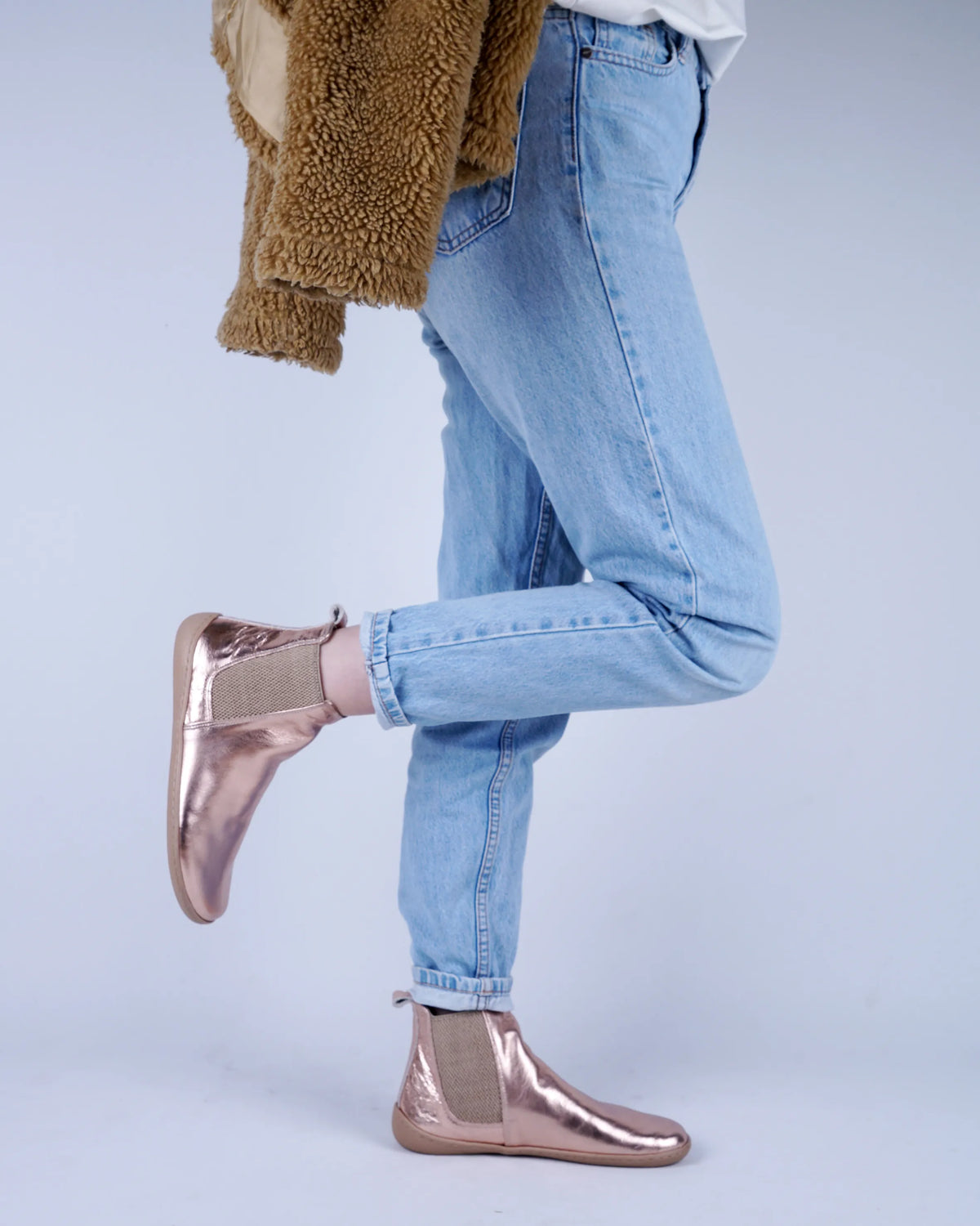 Bright Barefoot Chelsea Boots Shoes – 6mm Rubber Sole – Rose Gold