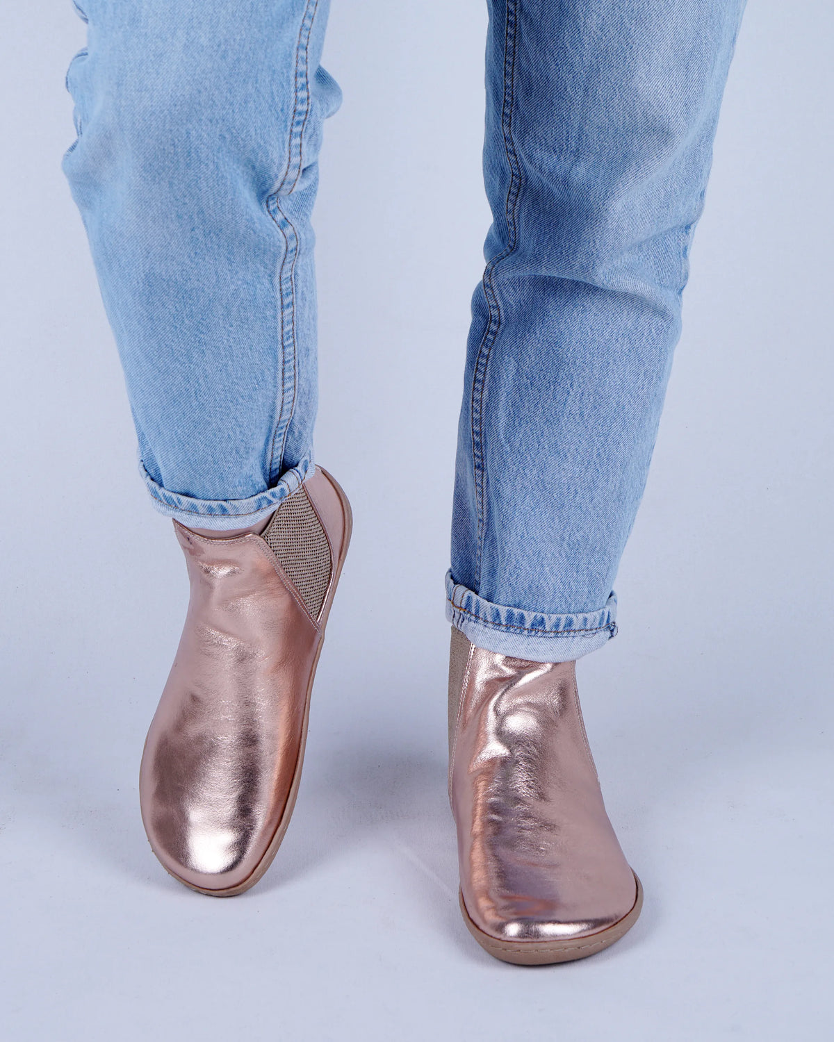 Bright Barefoot Chelsea Boots Shoes – 6mm Rubber Sole – Rose Gold