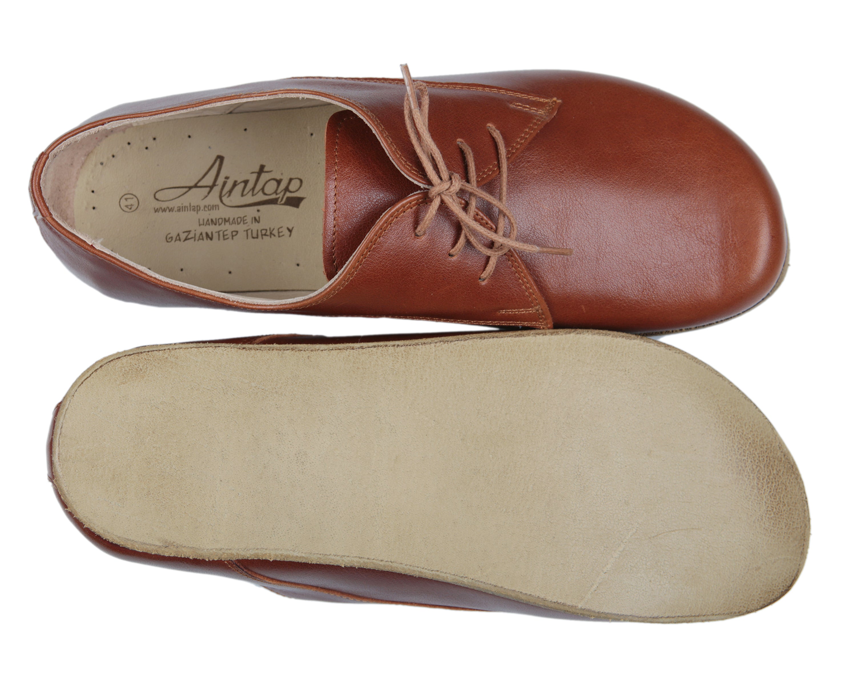 Brown Oxford Wide Barefoot Smooth Leather Handmade Classic Shoes 