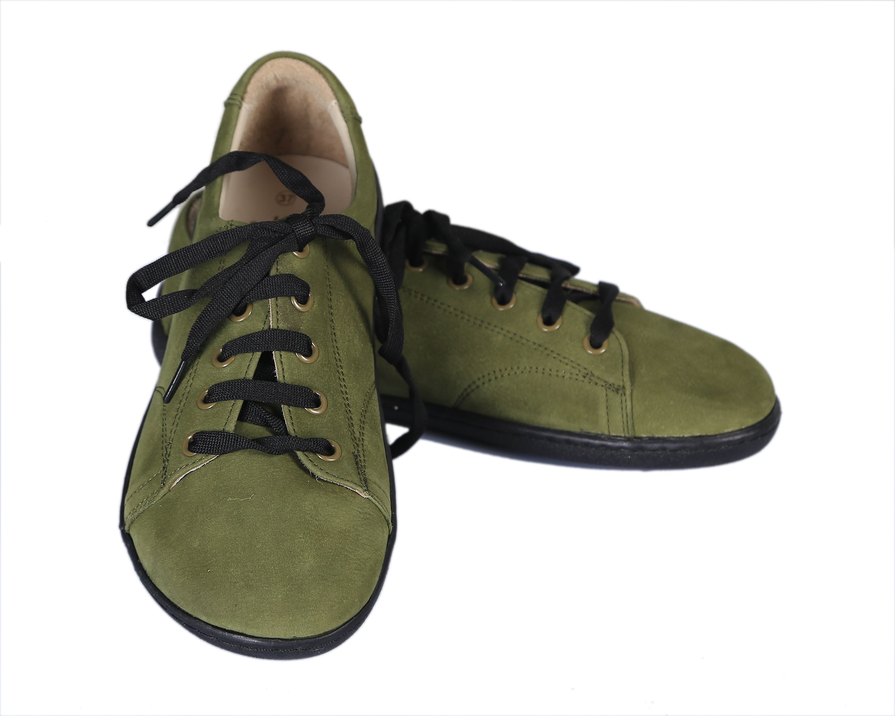 Green SNEAKER Wide Barefoot Shoes Nubuck Leather Handmade 6mm Rubber Outsole 