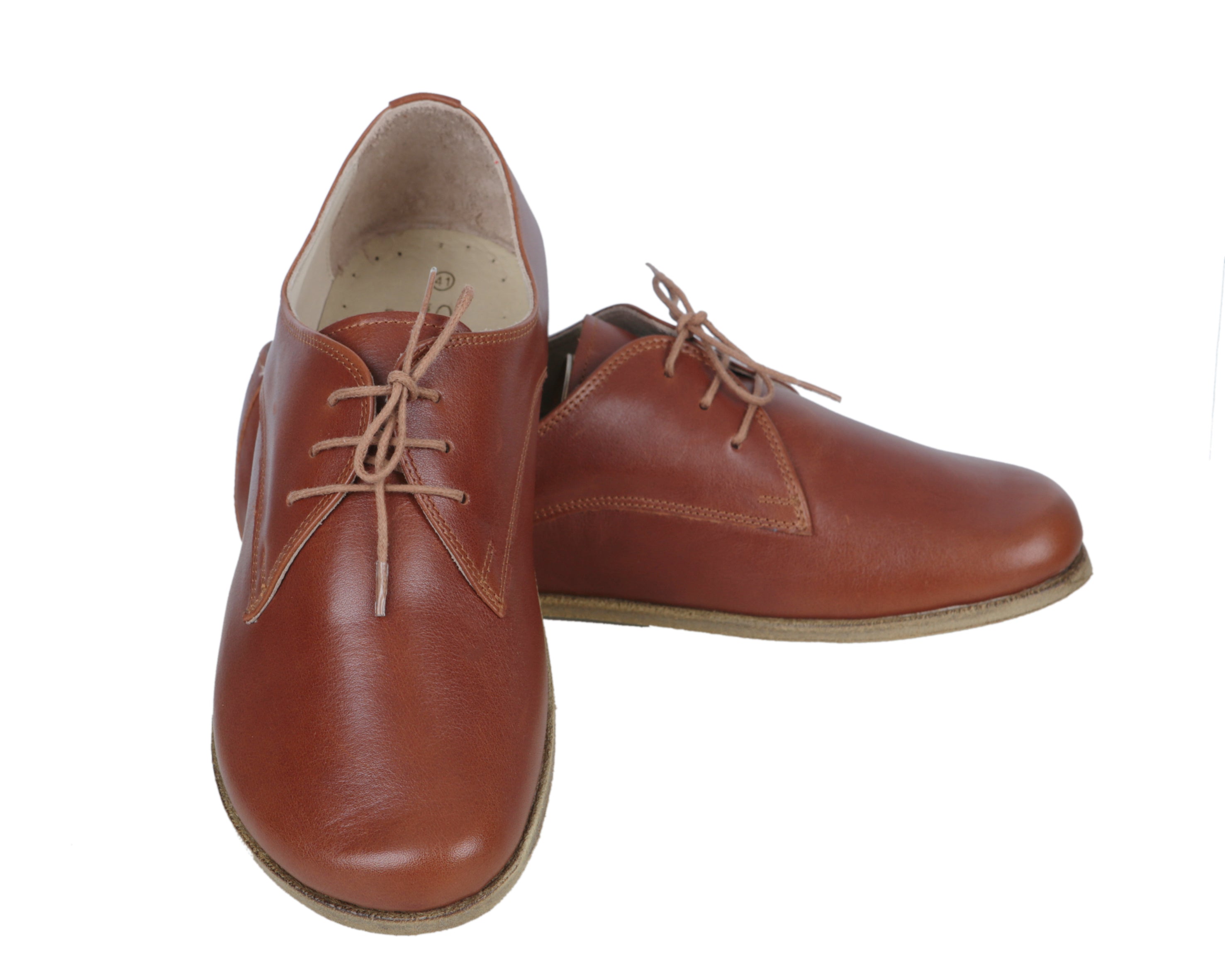 Brown Oxford Wide Barefoot Smooth Leather Handmade Classic Shoes 
